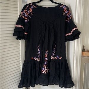 Black Free People Dress / Tunic with Floral Embroidery